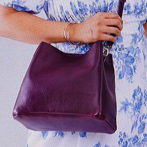 NWOT Portland Leather Good Butterfly Bucket Bag Dark Purple - Picture 8 of 8